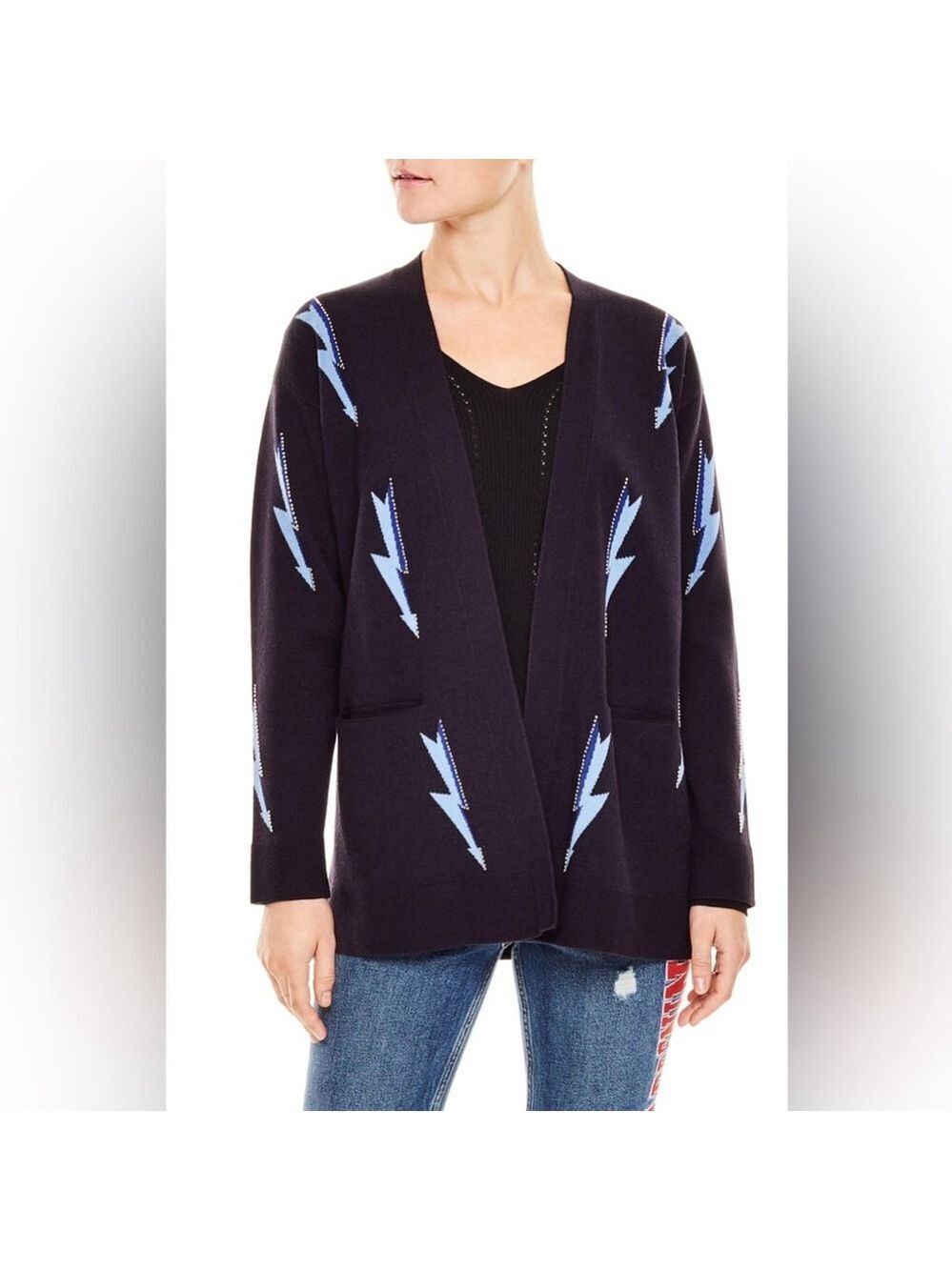 Sandro Juste Lightning Bolt Open Front Cardigan Size 1/ S
